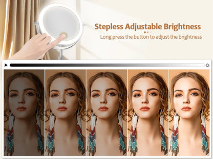 8-Inch Makeup Mirror with Light – 10X Magnification, 3 Color LED, Adjustable Brightness & Height Standing Cosmetic Mirror