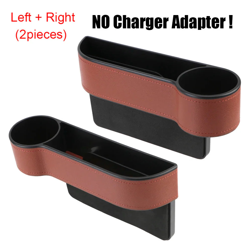 Car Seat Gap Organizer – Leather Auto Crevice Storage Box with Cup & Phone Holder, USB Option