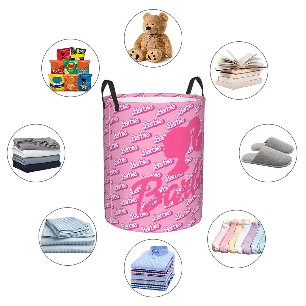 Custom Barbie Logo Laundry Basket – Collapsible Large Capacity Clothes Storage Bin, Disney Baby Hamper