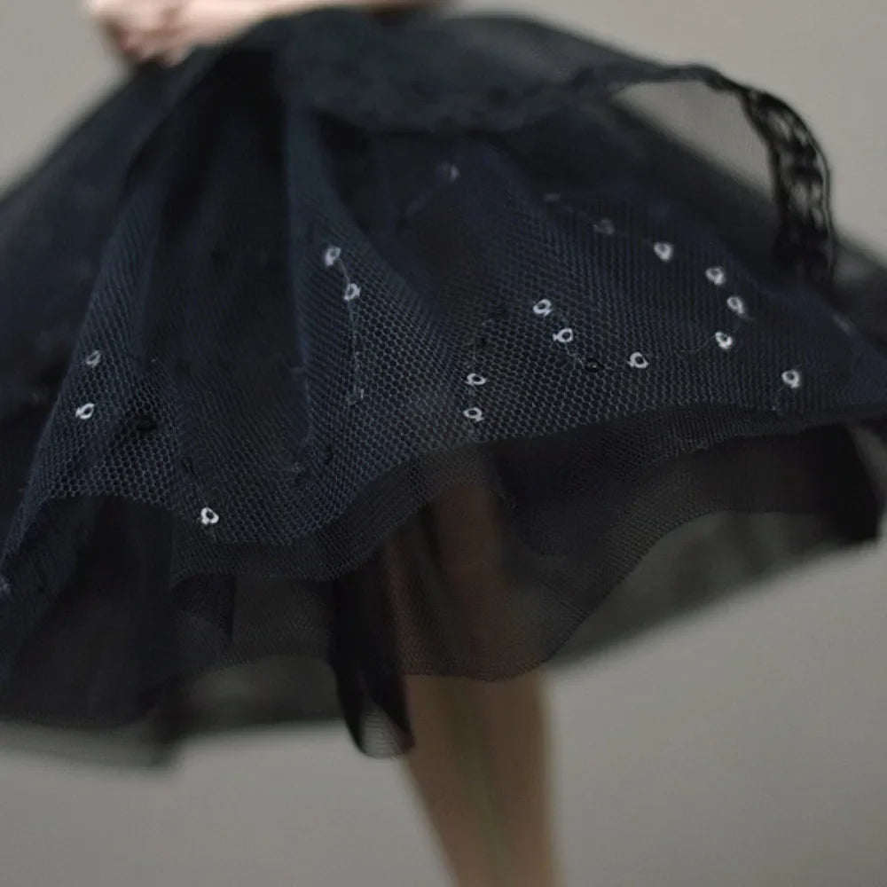 Mini Black Princess Doll Dress – Multilayer Lace Tutu Party Outfit for Blythe & BJD Dolls