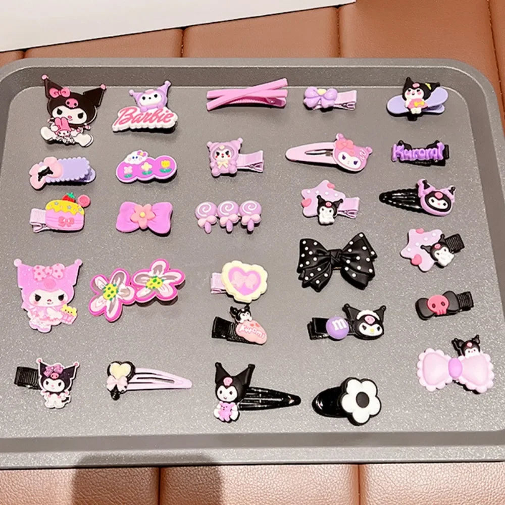 14 Piece Sanrio Kuromi Bow Headband Set – Cute Double Ponytail Leather Bands for Kids, Hair Accessories & Holiday Gift