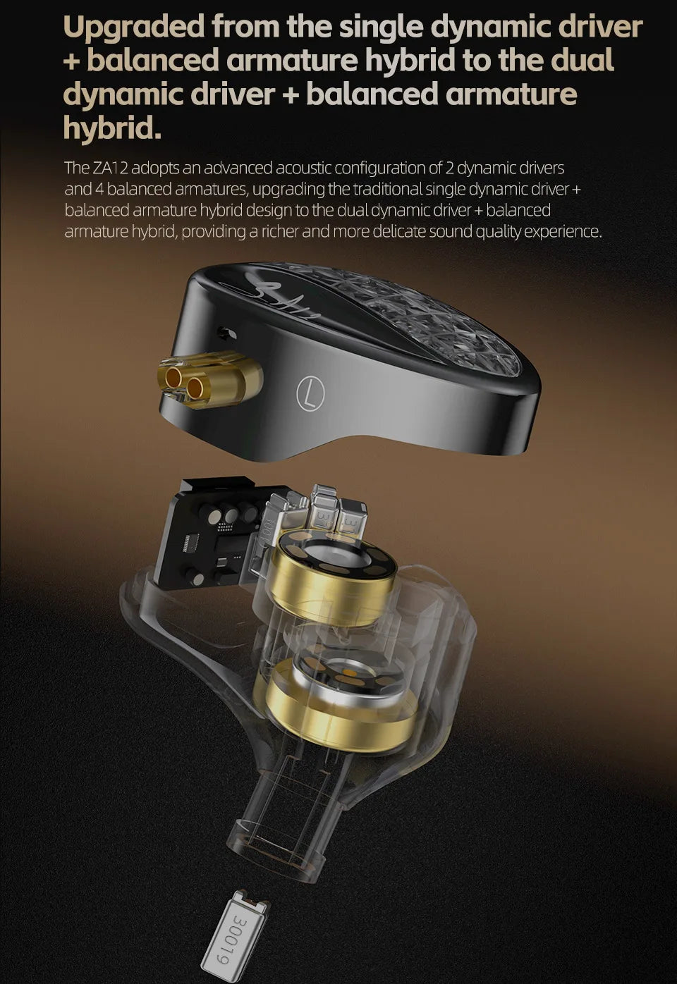 KZ ZA12 2DD+4BA Hybrid IEM Headphones – Wired In-Ear Monitor with Adjustable Tuning, HiFi Sound, Sports & Gaming Noise-Canceling Earphones