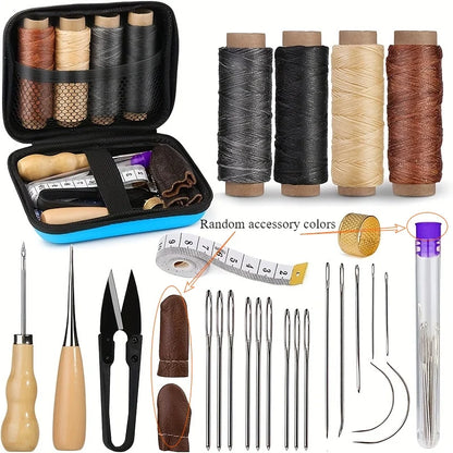 Leather Working Kit – Sewing Tools with Large Eye Needle, Waxed Thread, and Leather Upholstery Repair Accessories