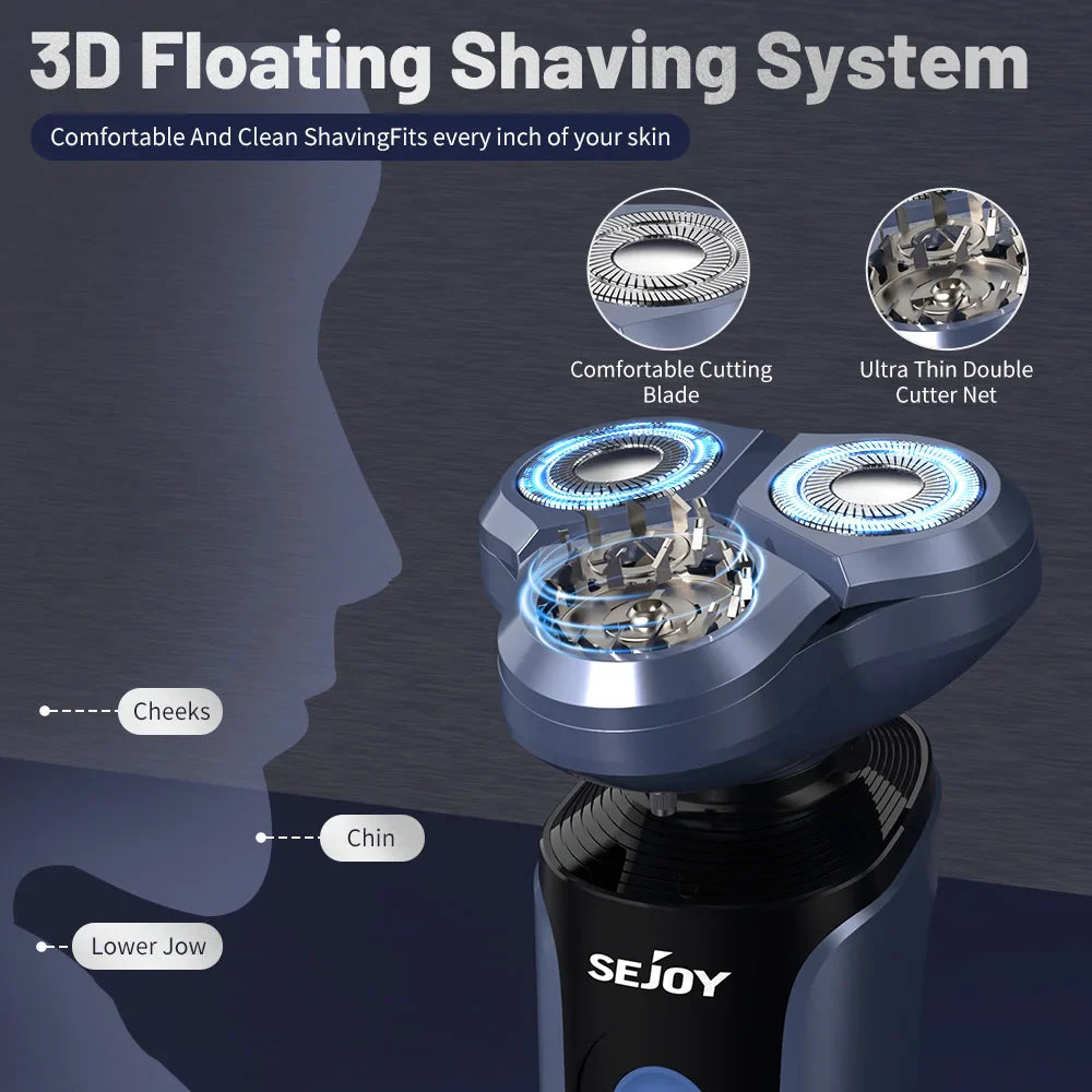 Sejoy Electric Razor for Men – 3-Blade Foil Shaver with 7500 RPM High-Speed Motor & Digital Power Display