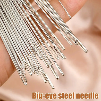 Big Eye Sewing Needle Set with Threader & Thimble – Steel Hand Stitching Kit for Embroidery, DIY Craft & Clothing Repair Tools