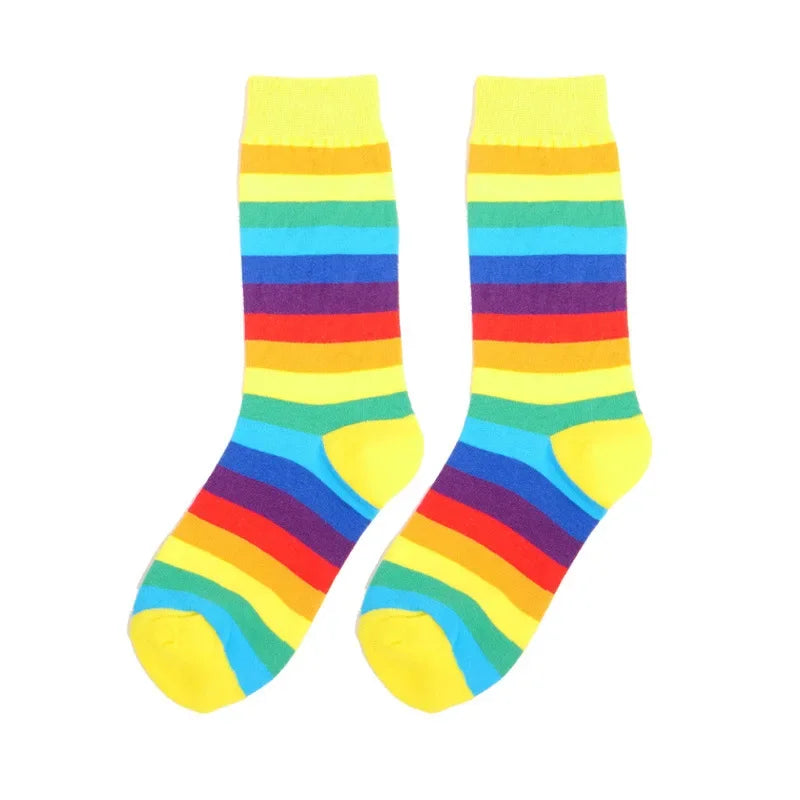Rainbow Striped Women’s Socks — Elastic Long Sporty Retro Harajuku Meias, New Arrival