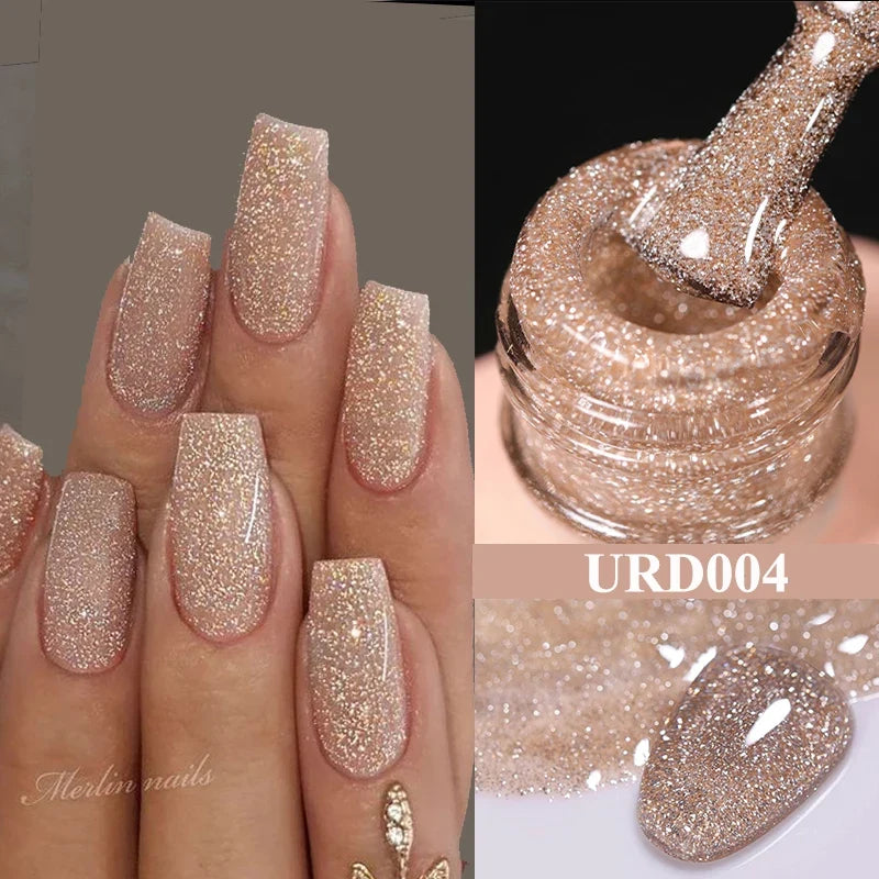 UR SUGAR Champagne Gold Silver Reflective Glitter Gel Nail Polish 15ml - Semi-Permanent Soak Off UV Manicure Art Varnish
