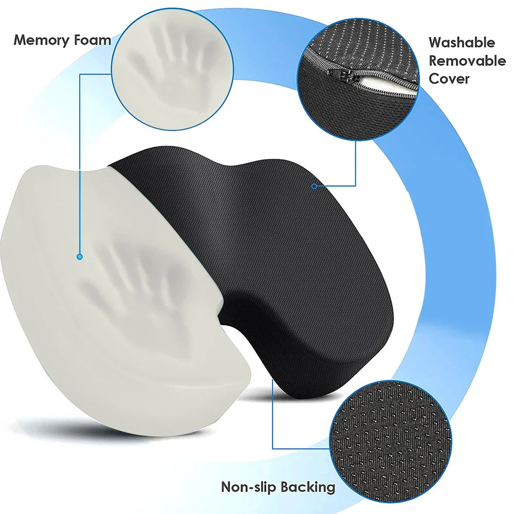 U-Shaped Memory Foam Coccyx Seat Cushion – Tailbone Pain Relief Pillow for Chair, Car & Office Use