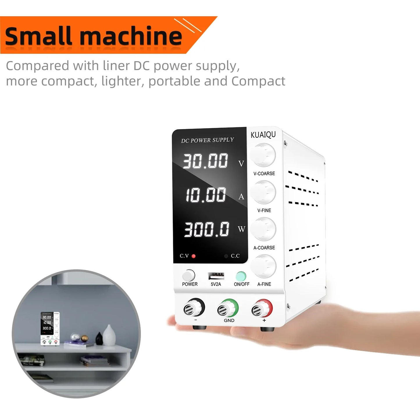 KUAIQU Adjustable DC Power Supply – Lab Bench 30V 10A, 60V 5A, 120V 3A with Preset Current & USB Interface