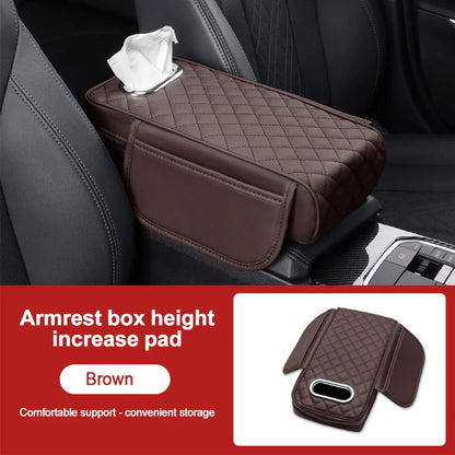 Car Center Console Protector Mat – Thick Memory Foam Armrest Cushion with Tissue Storage Pocket