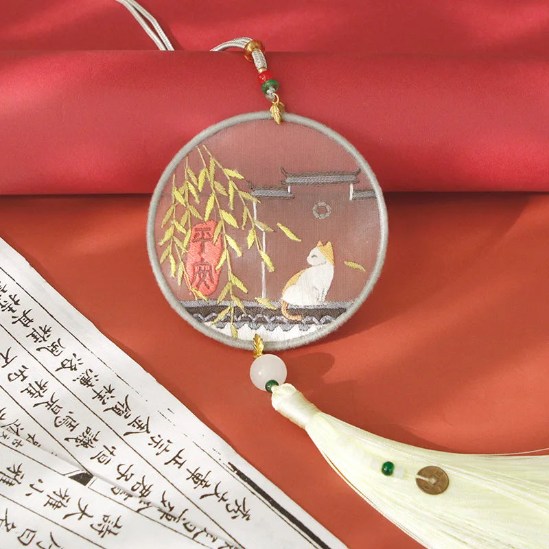 Handmade Embroidered Amulet DIY Kit – Easy Needlework Sewing & Car Pendant Needlepoint for Beginners
