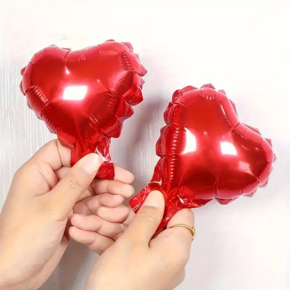 50PCS Red & Pink 5-Inch Mini Heart-Shaped Balloons – Silvery Aluminum Foil Set for Christmas, Valentine’s Day & Party Decorations