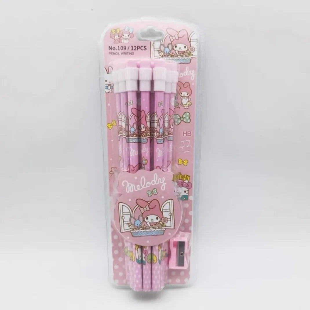 12pcs Sanrio Cinnamoroll & Kuromi Cute Cartoon HB Pencils - Writing & Drawing Stationery Box Set with 12 Pencils & 1 Pencil Roller