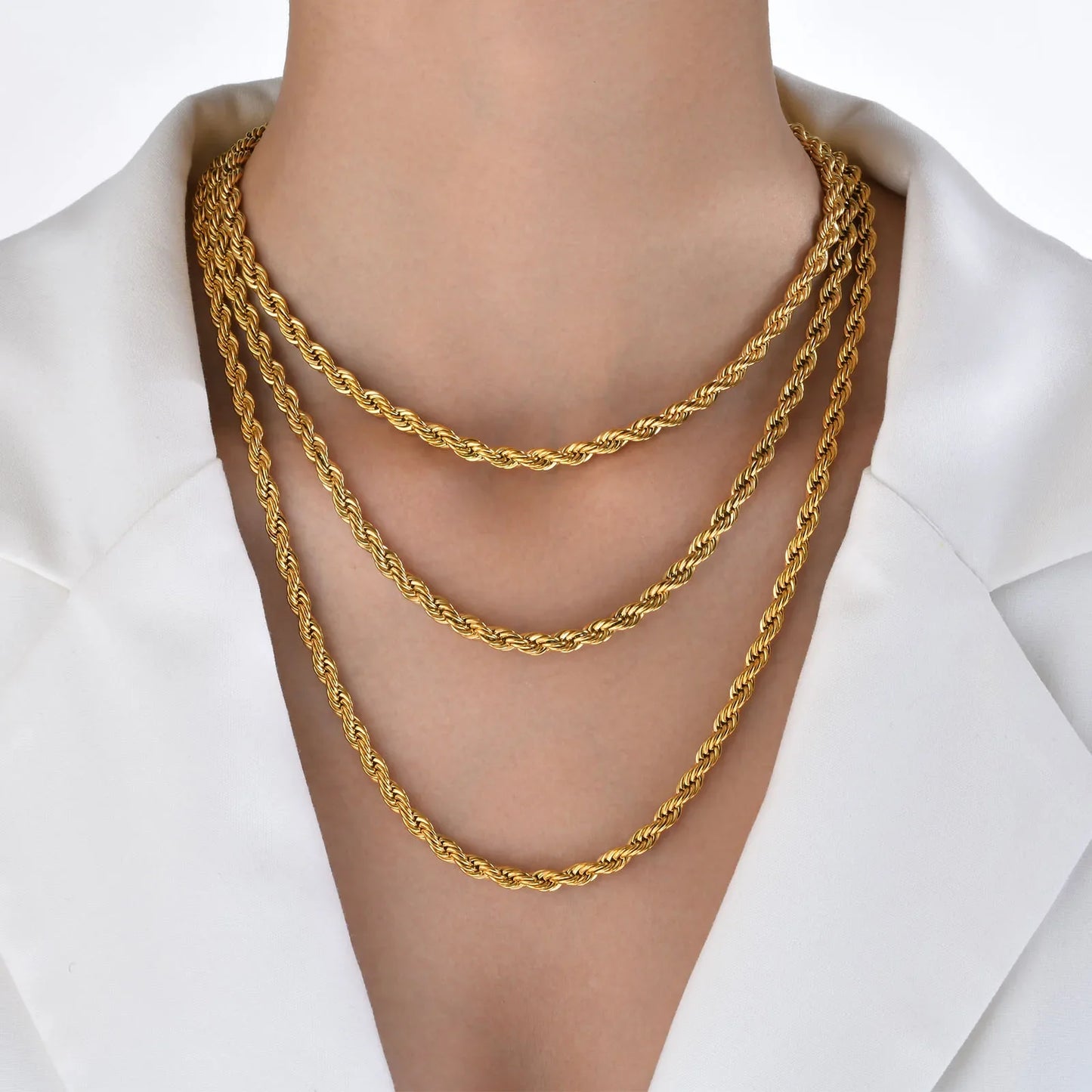 Vnox Dainty Gold Color Rope Chain Necklace – Chic Twisted Collar for Men & Women, Waterproof Stainless Steel, 2-5mm Width