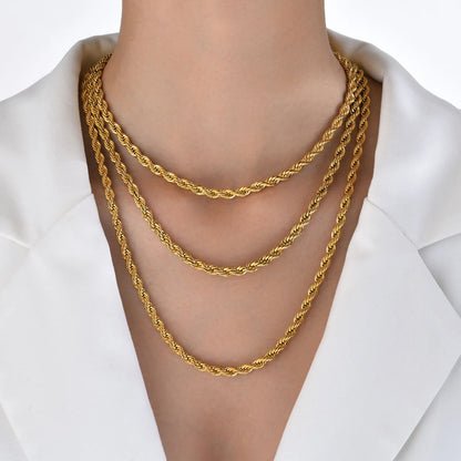 Vnox Dainty Gold Color Rope Chain Necklace – Chic Twisted Collar for Men & Women, Waterproof Stainless Steel, 2-5mm Width