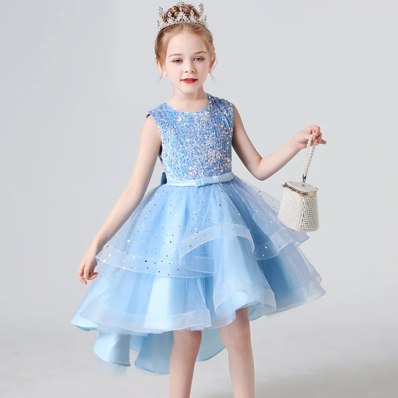 Sequin Lace Tuxedo Dress for Girls - Sleeveless Fluffy Mesh Wedding & Party Dress Ages 3–13