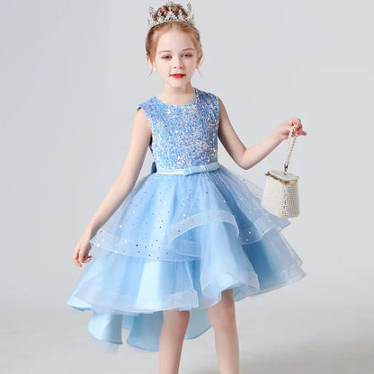 Sequin Lace Tuxedo Dress for Girls - Sleeveless Fluffy Mesh Wedding & Party Dress Ages 3–13