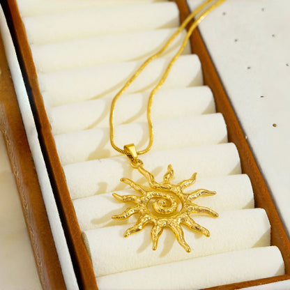 Spiral Sun Pendant Necklace for Women – 18K Gold Plated Hypoallergenic Stainless Steel Boho Daily Wear Jewelry Gift