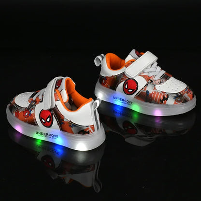 Disney LED Light Kids Shoes – Breathable Spiderman Sneakers for Boys & Girls, Cartoon Casual Sport Footwear