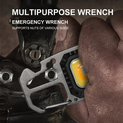 Rechargeable LED Keychain Flashlight - Mini Portable Pocket Work Light, Outdoor Camping Tool with Wrench, Screwdriver, and Safety Hammer