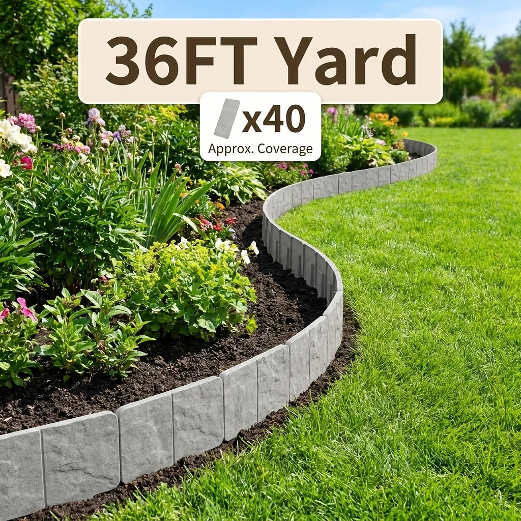 Stone-Look Garden Edging - No-Dig Landscape Border Panels for Flower Beds, Lawns & Pathways