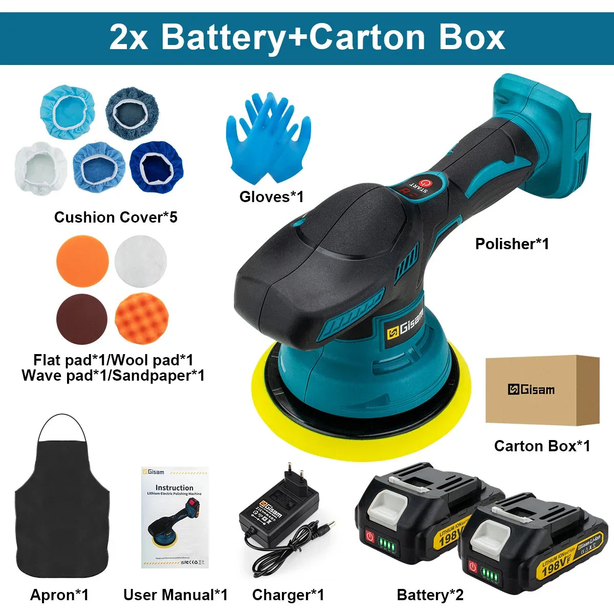Gisam 8-Gear Digital Cordless Car Polisher — Electric Auto Waxing & Polishing Machine Compatible with Makita 18V Battery