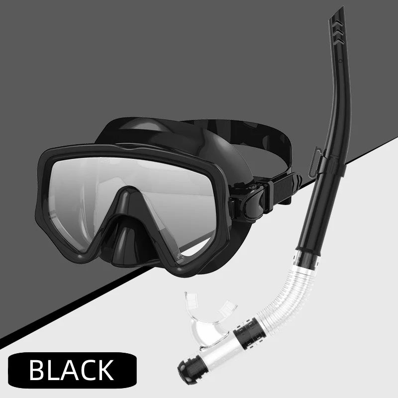 Dry Snorkel Set with Tempered Glass Diving Mask – Professional Panoramic Snorkeling & Swimming Training Gear for Adults