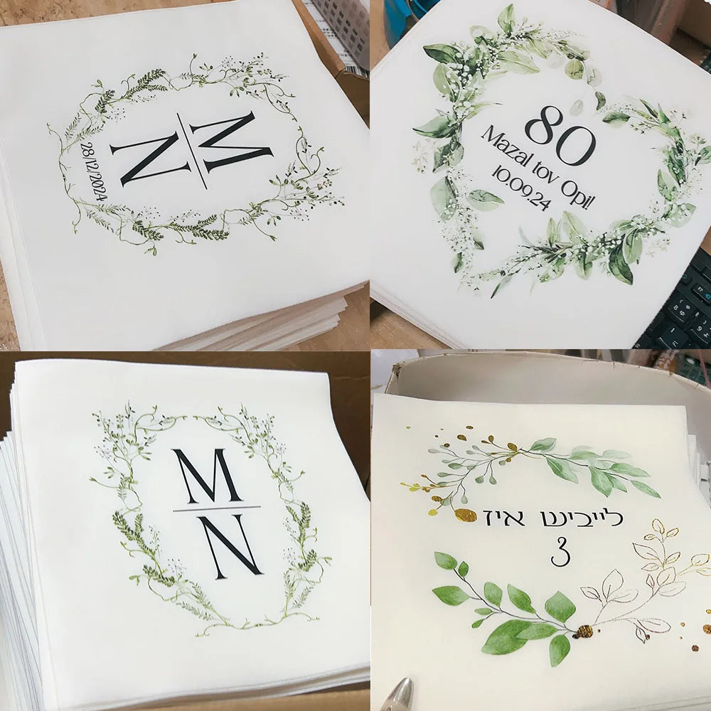 50pcs Personalized Wedding Cocktail Napkins – Custom Initials & Pet Portrait Dinner Party Decor