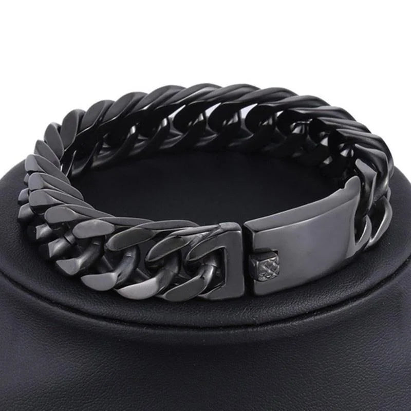 Fashion Black Cuban Chain Bracelet - Hip Hop Jewelry for Men, Couple Bracelets for Birthday & Anniversary Gift