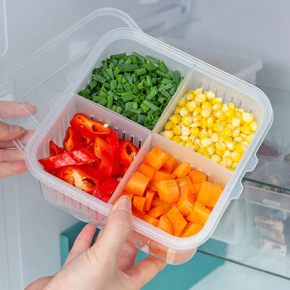 Refrigerator Storage Box – 4/6 Grid Clear Crisper for Fruits, Vegetables & Meat