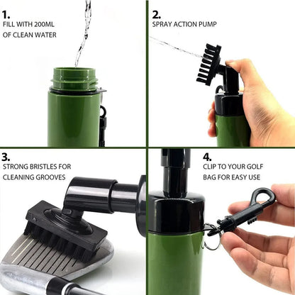 Golf Club Groove Cleaner Brush – Automatic Leakproof Spray Bottle with Professional Portable Cleaning Kit