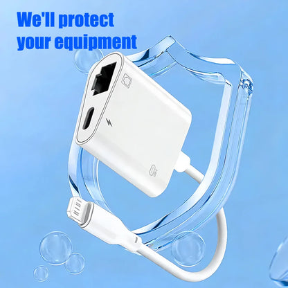 Lightning to RJ45 Ethernet Adapter 3-in-1 – Network Card Converter with Charging & Data Transfer for iPhone 14/13/12/11 Pro