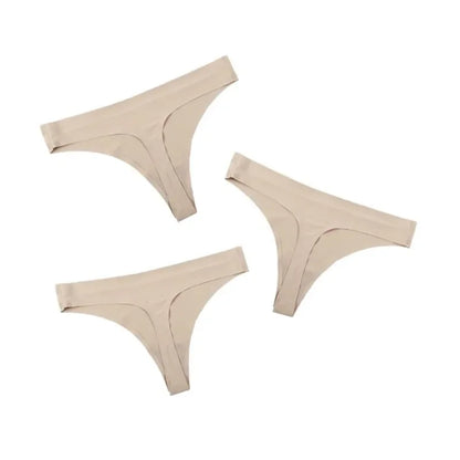 3PCS Ice Silk Seamless Thong Set for Women – Solid Low Rise Sexy G-String Sports Underwear, S-XL Sizes