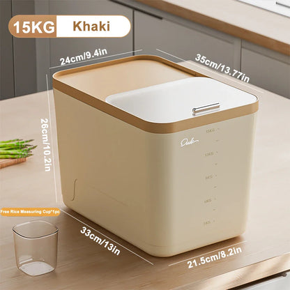 10KG Rice Storage Container & Pet Food Box - Sealed Cereal Dispenser with Buckle, Insect-Proof Grain Organizer for Kitchen