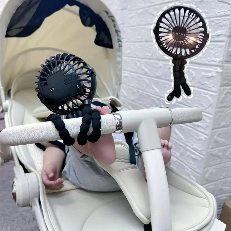 Rechargeable Baby Stroller Fan: Handheld USB Bladeless Mini Ventilator - Silent Cooling for Outdoor Use, Neck and Table Fan
