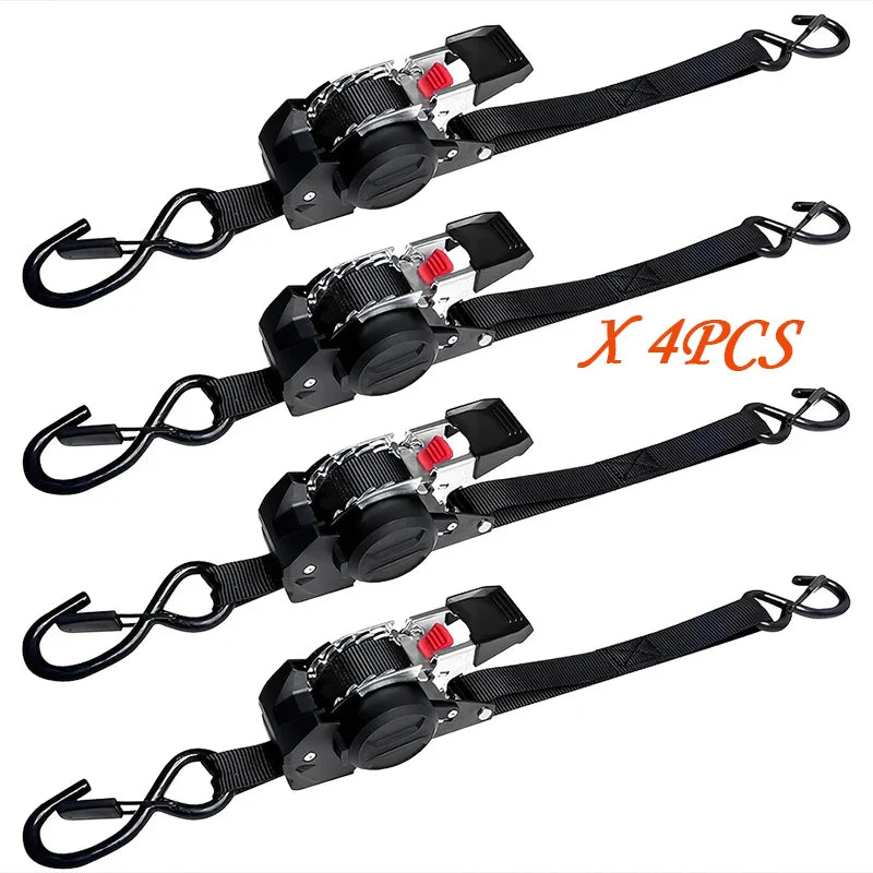 Heavy Duty Automatic Retractable Cargo Strap with S-Hook – Trailer Tie Down Belt for Transportation, Camping & Outdoor Securing Equipment