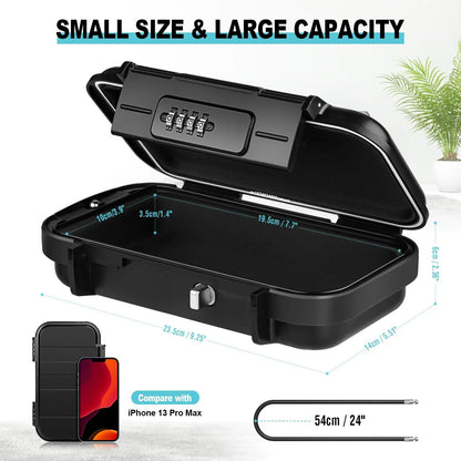 Portable Travel Safe Lock Box – Waterproof Anti-Theft Gym & Beach Box with Combination Lock and Removable Chain