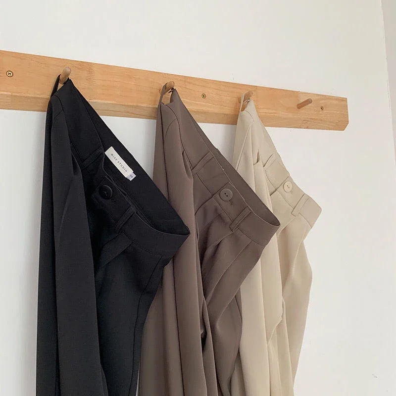 High Waist Women’s Suit Pants – Straight Office Trousers, Casual Button Loose Black Pants for Fall 2024