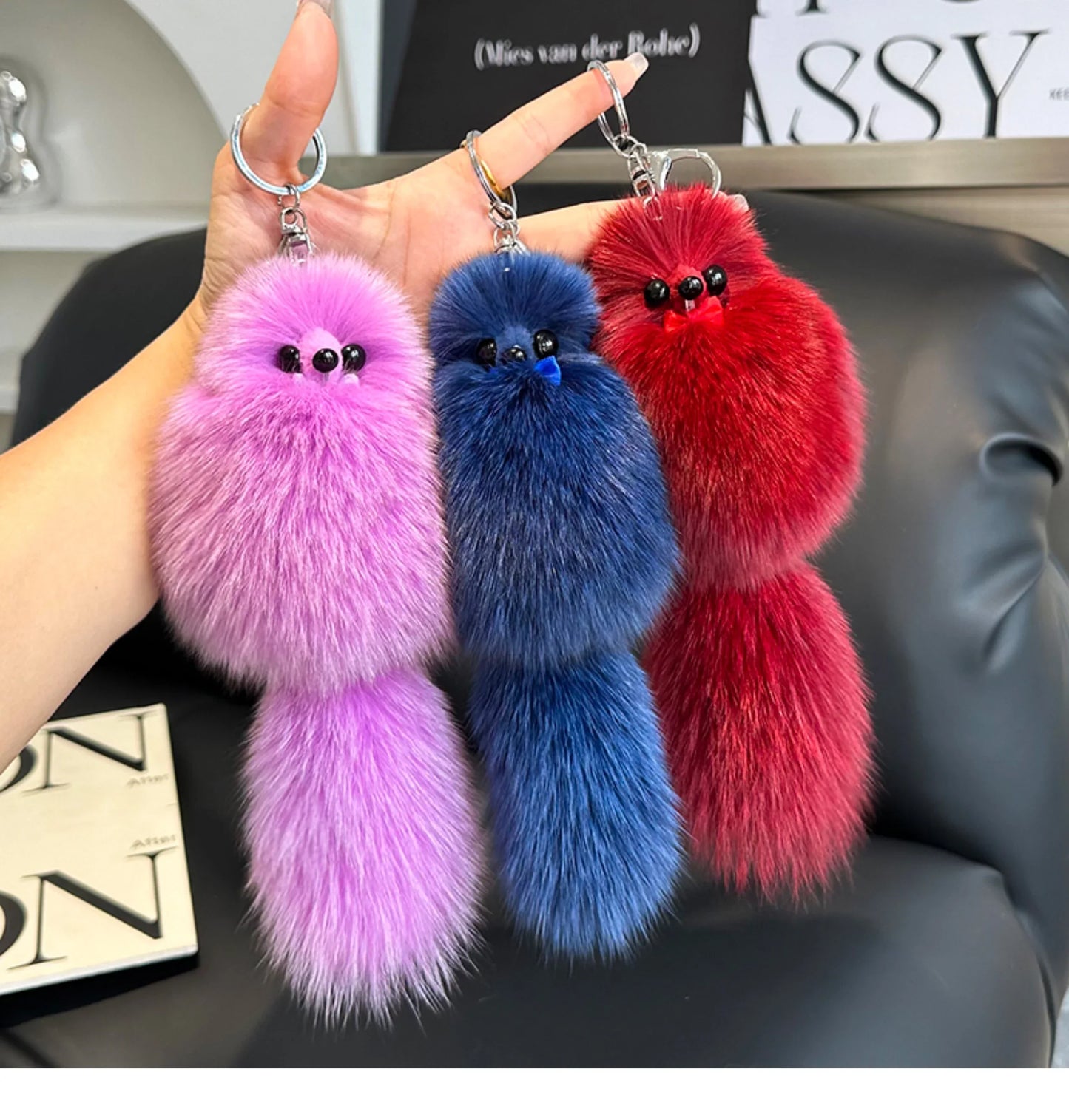 2024 Cute Real Fox Fur Plush Keychain – Pompom Bag Pendant & Car Key Ring Toy for Girls