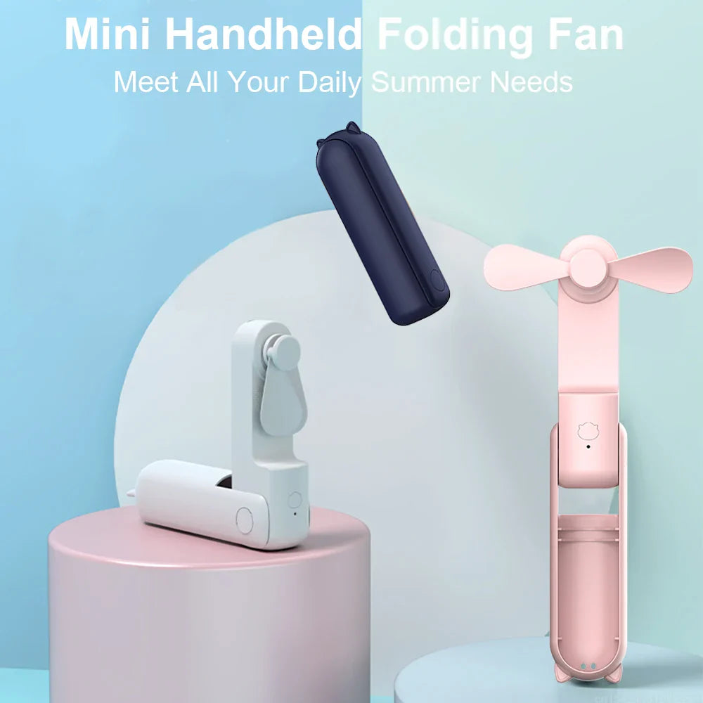 Portable Mini Handheld Fan | 2000mAh USB Rechargeable Foldable Fan with 3 Speeds & Power Bank for Travel