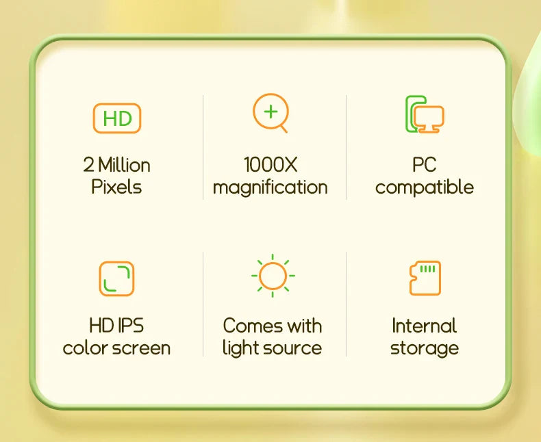 2.0 Inch Mini Pocket Microscope - 1000X Handheld Kids Science Experiment Tool, Outdoor STEM Toy for Children