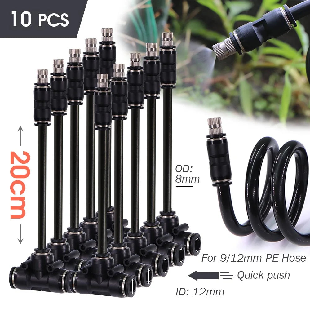 3/8" Misting Cooling System Kit – 360° 0.6mm Nozzle Atomizer with PE Tubing & 80 Mesh Filter for Garden Irrigation Watering