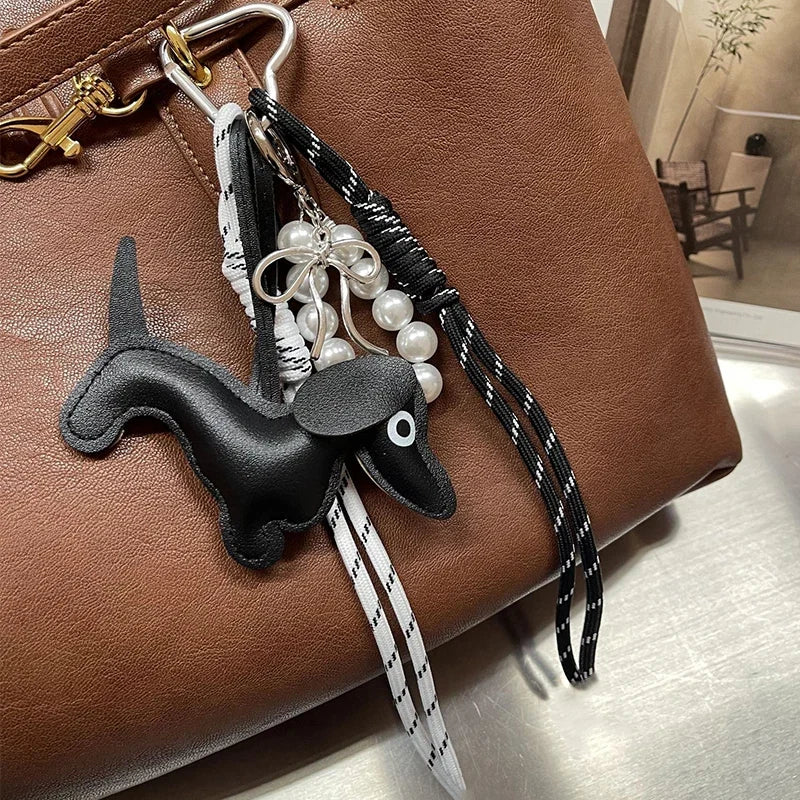 Leather Dachshund Bag Pendant - Creative Dog Keychain & Car Keyring Charm Gift