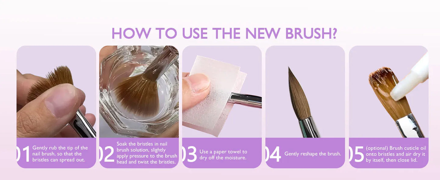 Kolinsky Acrylic Nail Brush — 100% Pure Metal Handle, Sizes 2-18 High-Quality Nail Tool
