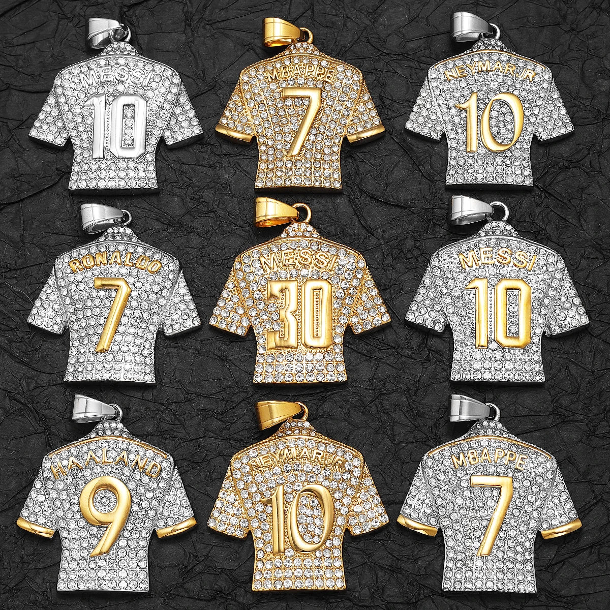 Messi, Ronaldo, Mbappé Football Jersey Necklace – Stainless Steel Dumbbell Pendant Chain for Men, Punk Gym Style