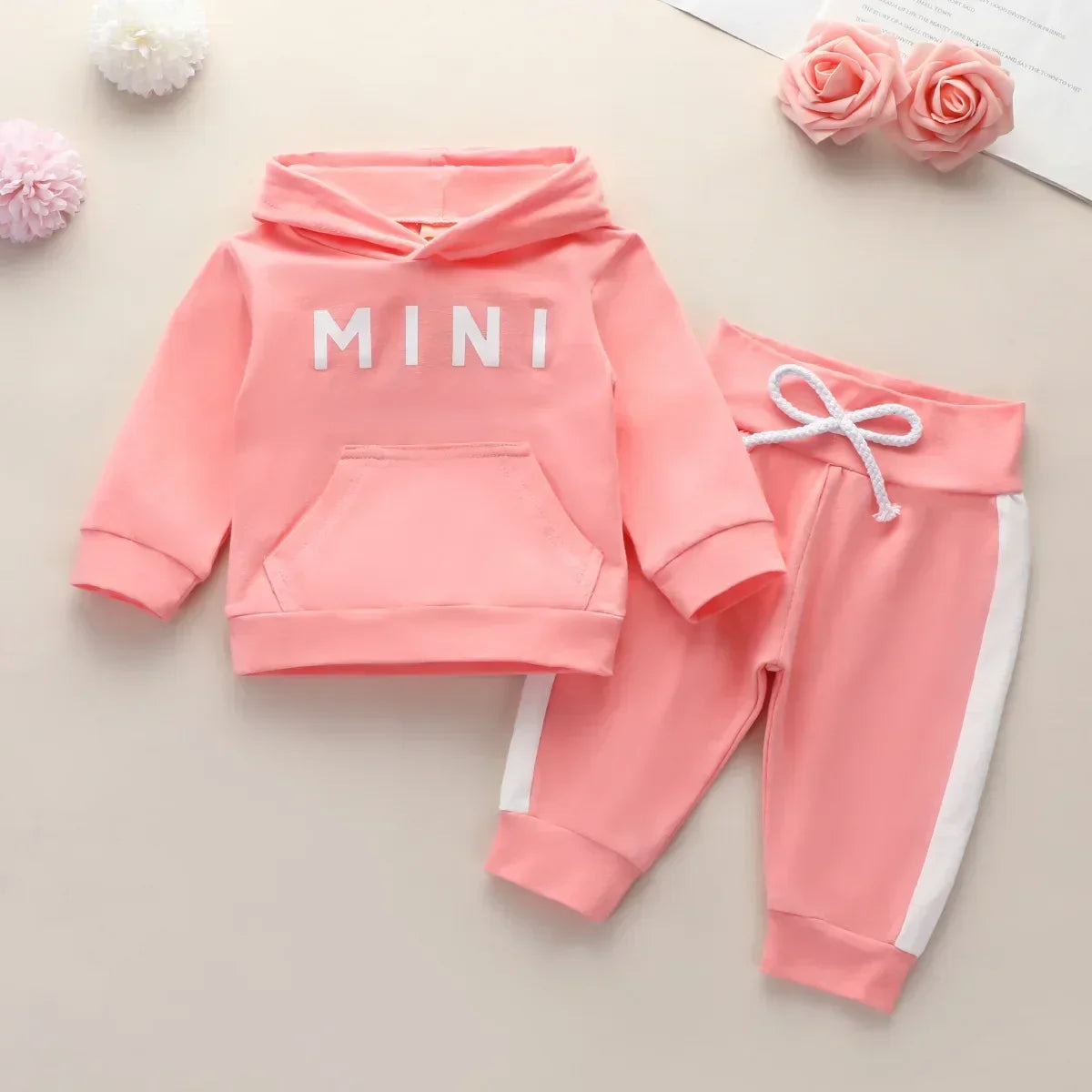Newborn Baby Girls Clothes Set – Pink Ruffle Top & Heart Print Bow Trousers, Princess Casual Outfit for Infants