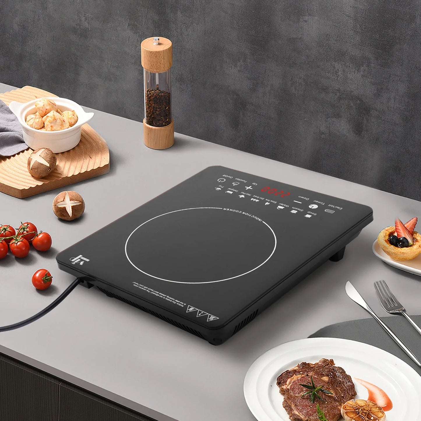 750W Portable Induction Cooktop Burner – Electric Hot Stove with Timer, Warm-keeping & Pre-setting Features for Kitchen & Restaurant