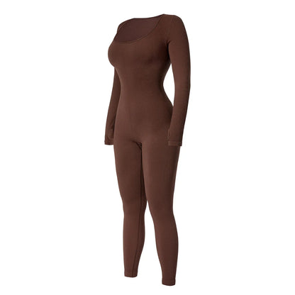 Women’s One-Piece Yoga Jumpsuit – Black Long-Sleeve Bodysuit, Sexy Streetwear & Casual Sportswear