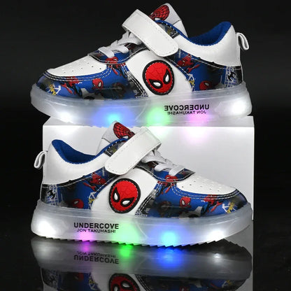 Disney LED Light Kids Shoes – Breathable Spiderman Sneakers for Boys & Girls, Cartoon Casual Sport Footwear