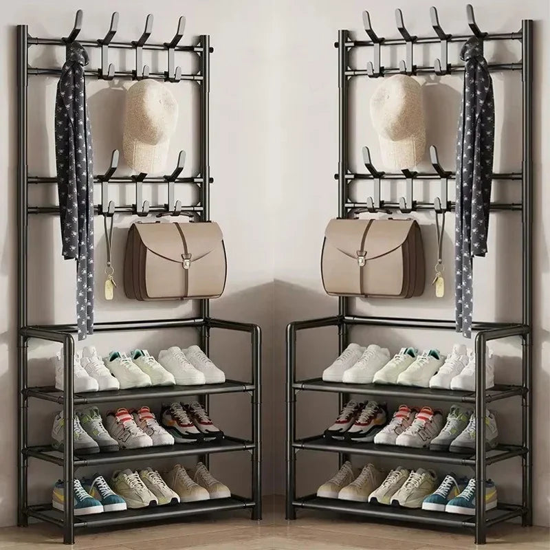 Multi-Layer Clothes Hanger & Shoe Rack – DIY Floor-Standing Hat and Shoes Organizer for Living Room Storage